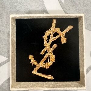 Gold YSL Logo Brooch